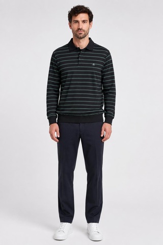 Alexandergardi Çizgili Polo Yaka Sweatshirt Siyah