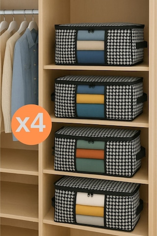 Lüks Pencereli Kazak-pike-battaniye Hurcu 40x40x30 Cm 4 Adet Siyah