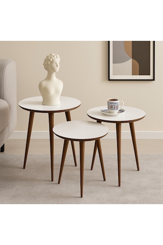 Madrid 3'lü Zigon Sehpa %100 Mdf Yuvarlak Beyaz