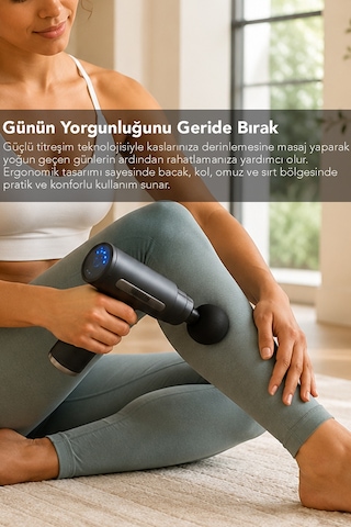 4 Başlıklı Masaj Tabancası - Titreşimli Kas Baş Boyun Sırt Rahatlatıcı Şarjlı Sporcu Egzersiz Masaj Aleti Siyah