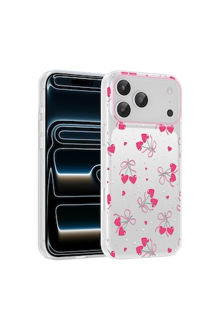 Apple iPhone Uyumlu 17 Pro Max Kılıf Kamera Korumalı Desenli Zore Klip Kapak - Kalpli Kiraz -