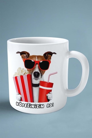 Jack Russell Terrier Köpek Isimli Kişiye Özel Baskılı Kupa Bardak Mısır Gözlük Sinema Çok Renkli