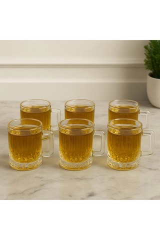 6 Lı Cam Kulplu Meşrubat Çay Kahve Bardağı Bardak 220ml Şeffaf