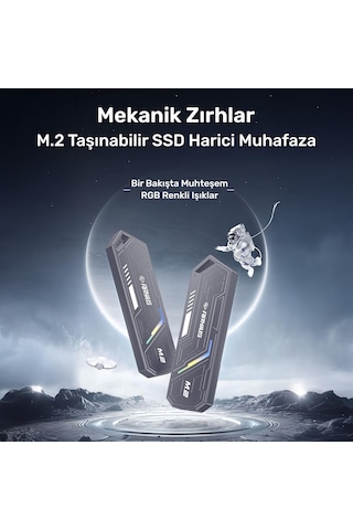 Raxius Dk03 Usb-a/type-c Kablolu Rgb 22x80 M.2 Nvme Taşınabilir Harici Ssd Boş Kutu