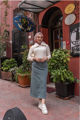 Ara Boy Likralı Gabardin Etek Mavi