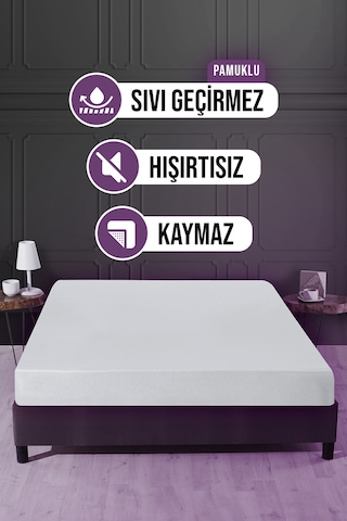 Su Sıvı Geçirmez Yatak Koruyucu Alez Yatak Alezi Çarşaf Pamuklu 200x200cm Fitted Baza+30cm
