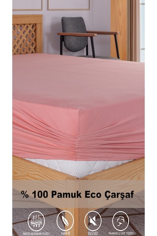 Penye Lastikli Çarşaf, 100 200 Tek Kişilik %100 Pamuk Örme Kumaş, 145 Gr/m² Somon