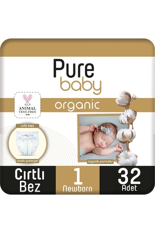 Pure Baby Organic Bebek Bezi 1 Numara Yenidoğan 2-5 Kg 32 Adet