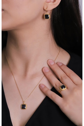 Beyisa  Güneş Taşı Serisi Sarma Kare Kesim Renkli 22 Ayar Altın Kaplama Kadın Üçlü Set