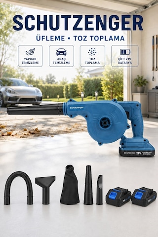 3 Başlıklı Kompresör Şarjlı Hava Üfleme Toz Toplama Mavi R1-40v Araç Mangal Üfleme Yaprak İçin