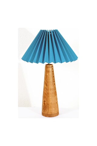 El Yapımı Asya Tarzı Pileli Başlıklı Ahşap Abajur Mavi