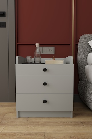 Modern 3 Çekmeceli Komodin Şifonyer %100 Mdf Çok Amaçlı Organizer Kmd01 Kül Gri