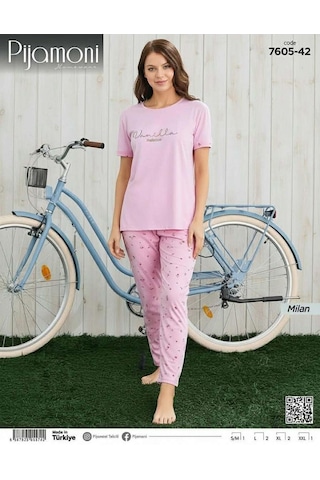 Pijamoni Kadın Milan Bisiklet Yaka Kısa Kol İnce Pijama Takımı 7605/42 - 1 Adet Pembe