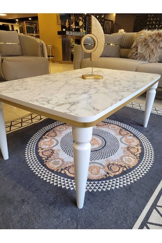 Akset Orta Sehpa Lüx Beyaz Mermer Gold