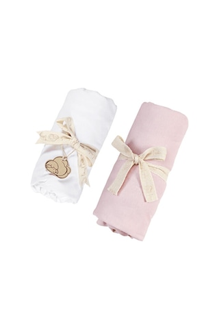 Tinylamb Lastikli Bebek Çarşafı 60x120 CM - 2 Adet Organik Beyaz - Pembe Renk