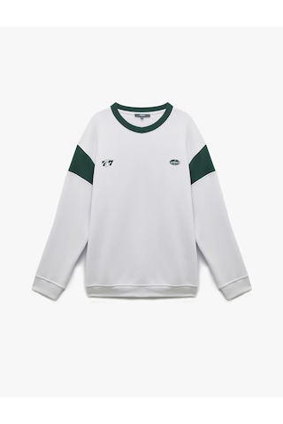 Koton Şardonlu Uzun Kollu Bisiklet Yaka Arkası Baskılı Sweatshirt Beyaz 6wam70047mk Beyaz