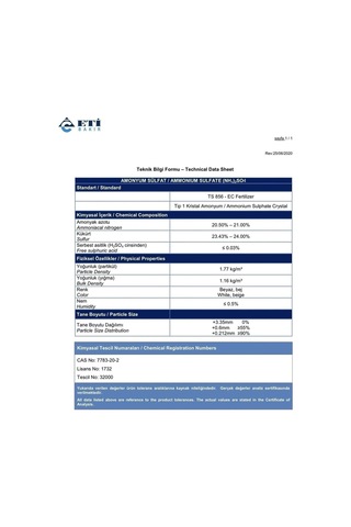 As Eti Şeker Gübre Amonyüm Sulfat %21 Azot Kükürt Bitki Geliştiren Ağaç Çiçek Üst Çim Gübresi 1 Kg