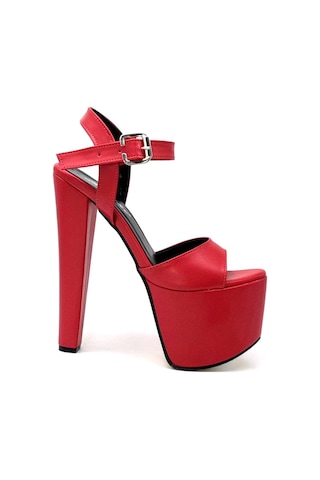 Kindep Yüksek Topuklu 18 Cm Platform 7 Cm Kadın Ayakkabı Kırmızı Kırmızı