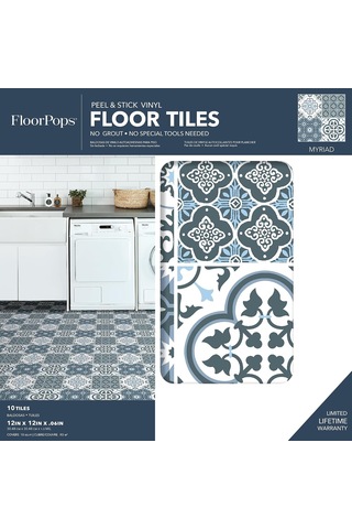 Lexroo Wallpops Fp2951 Leyton Peel & Stick Floor Tiles Yer Karosu, Mavi