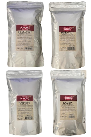 Orçel Çilekli Süt + Muzlu Süt + Salep + Karadut Aromalı İçecek Tozu Oralet 4 x 1 KG