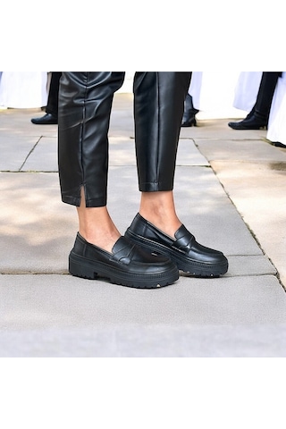 Ne&ve Shoes Siyah Deri Kadın Loafer Ayakkabı