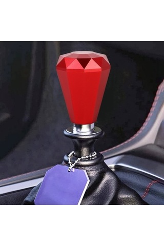 Wondernest Evrensel Araba Elmas Şekli Metal Vites Topuzu Kırmızı Renk Otomatik Manuel Kırmızı