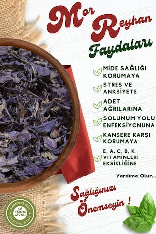Meşhur Malatya Yüksek Aromalı Güneşte Kurusu Mor Reyhan, Yabani Fesleğen Ocimum Tenuiflorum 33gr