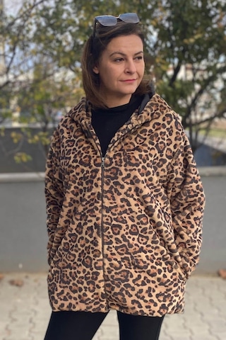 Mia Butik Büyük Beden Camel Leopar Deseli Ceket -1548 Camel