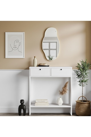 Robin Home Asimetrik Aynalı Dresuar 2 Kapaklı Hol Antre Beyaz 80cm No1 Beyaz
