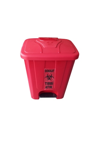 Tıbbi Atık Çöp Kovası Kutusu Kırmızı Pedallı İç Kovalı 25 Litre