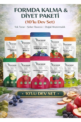 Formda Kalma & Diyet Paketi 10'lu - Dondurularak Kurutulmuş Meyve Freeze Dried 10'lu Mega Set 200 G