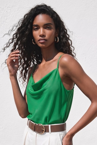 Sateen Askılı Degaje Yaka Bluz - Yeşil-137671
