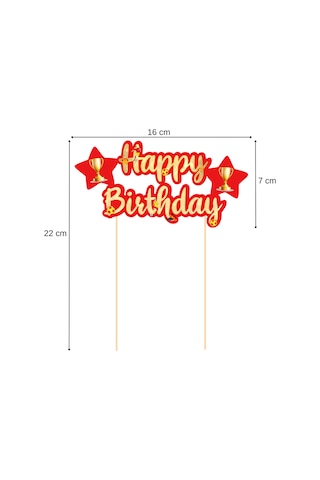 Sarı Kırmızı Taraftar Temalı Happy Birthday Kaligrafi Pasta Üstü Süs Tüm Yaşlar