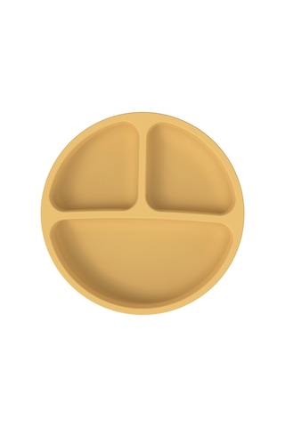 Sones 3 Bölmeli Bebek Silikon Vakumlu Bardak Tabak Çocuk Tamamlayıcı Beslenme Kabı Sarı