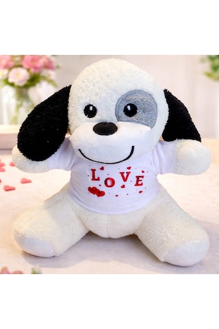 Delux Serisi Love Tişörtlü Sevimli Peluş Köpek Oyuncak Çeşitleri Çocuk Oyuncağı Gün Hediyesi Çok Renkli