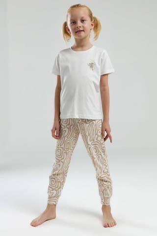 Arnetta 3303 Kız Çocuk Desenli Bisiklet Yaka Şortlu Kısa Kol Pijama Takım Bej