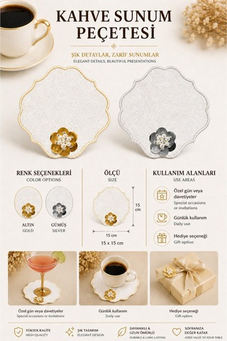 6'lı Set Gümüş Yansımalı Keten Kumaş Kahve Yanı Sunum Peçetesi Kokteyl Peçetesi Sunumluk Peçete Part