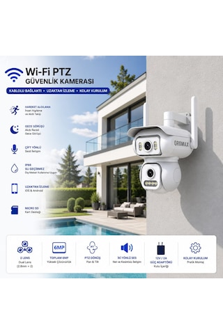 Wi-fi Ptz 6mp Çift Lensli Dış Mekan Akıllı Ptz Güvenlik Kamerası Adaptör Dahil - Joysee Türkçe Uygulama Wifi Qr W2