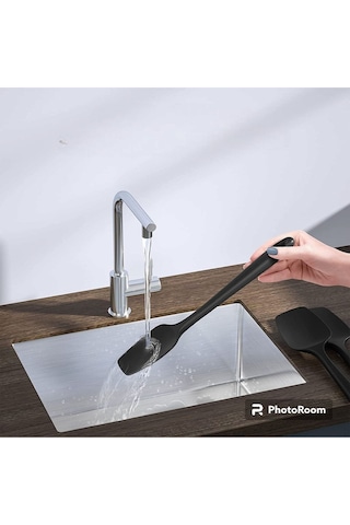 Silikon Kaşık Büyük Boy Yanmaz Yapışmaz Çizmez Siyah 27 Cm