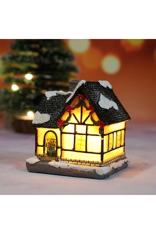 Springsun "mini Noel Işıklı Ev Dekoru - Aydınlatmalı Resin Süs Evi" Siyah