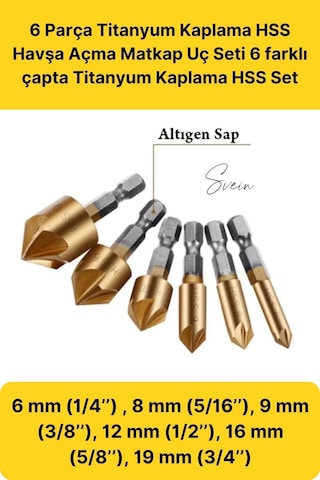 6 Parça Premium Titanyum Kaplama Hss Bits Uçlu Kırılmaz A Kalite Paslanmaz Havşa Açma Matkap Uç Seti 82148079