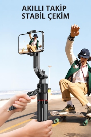 Tripod 360 Yüz Takipli Akıllı Gimbal Çok Amaçlı Kumandalı 1.76 Cm Selfie Çubuğu Tt07 Siyah