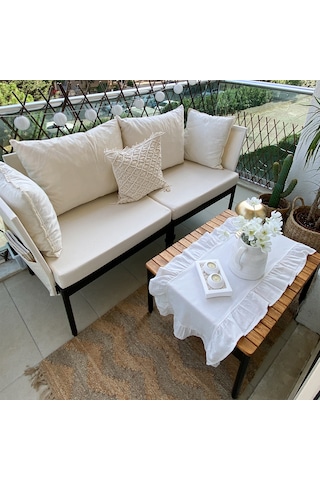 Limni Home Mini Multilounge Bahçe Balkon Mobilyası Şezlong Krem