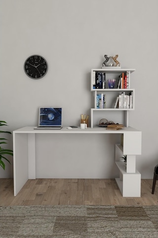 Moonlife Okyanus Kitaplıklı Çalışma Masası Beyaz
