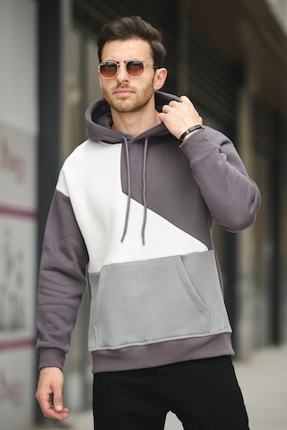 Placide Üç İplik Pamuklu Parçalı Kapüşonlu Erkek Sweatshirt 001