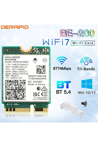 Wifi7 Be200ngw Tri-band Ngff Wifi Adaptörü Bluetooth 5.4 Be200 M.2 Pc İçin Wifi7 Be200ngw