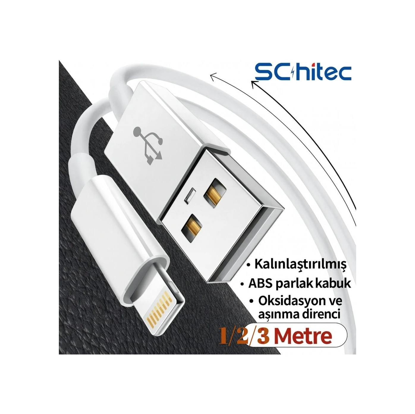 Schitec 3 Paket 3a 60w Usba To Lightning Hızlı Data Ve Şarj Kablosu 1 Metre/ 2 Metre/ 3 Metre Beyaz
