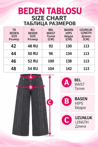 Büyük Beden Denim Taşlı Yüksek Bel Bol Paça Kadın Pantolon Siyah