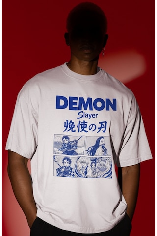 Sevbano Demon Slayer Anime Ön Baskılı Unisex Oversize Tişört Beyaz