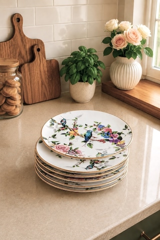 Flora 21 Parça 12 Kişilik Seramik Kahvaltı Pasta Sunum Tabağı Takımı Seti - Kup124f Çok Renkli